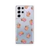 Multitronic Samsung Galaxy S21 Ultra ile Uyumlu Sevimli Kapibara Desenli Şeffaf Telefon Kılıfı