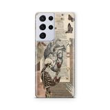 Multitronic Samsung Galaxy S21 Ultra ile Uyumlu Vintage İskelet ve Kelebek Desenli Şeffaf Telefon Kılıfı