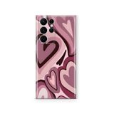 Multitronic Samsung Galaxy S22 Ultra ile Uyumlu, Bordo Kalp Desenli, Şeffaf Telefon Kılıfı