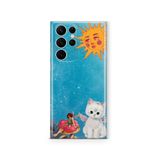Multitronic Samsung Galaxy S22 Ultra ile Uyumlu, Güneşli Peri ve Melek Kedi Desenli, Şeffaf Telefon Kılıfı