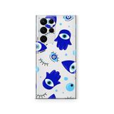Multitronic Samsung Galaxy S22 Ultra ile Uyumlu Hamsa El Desenli Şeffaf Telefon Kılıfı
