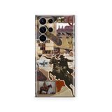 Multitronic Samsung Galaxy S22 Ultra ile Uyumlu Kovboy Western Kolaj Desenli Şeffaf Telefon Kılıfı