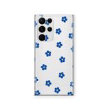 Multitronic Samsung Galaxy S22 Ultra ile Uyumlu Mavi Çiçek Desenli Şeffaf Telefon Kılıfı