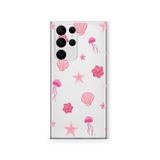 Multitronic Samsung Galaxy S22 Ultra ile Uyumlu, Pembe Deniz Tema Desenli, Şeffaf Telefon Kılıfı