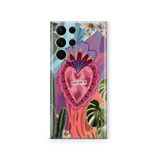 Multitronic Samsung Galaxy S22 Ultra ile Uyumlu Renkli Kalp ve Çiçek Desenli Şeffaf Telefon Kılıfı