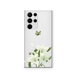 Multitronic Samsung Galaxy S23 Ultra ile Uyumlu, Beyaz Zambak Desenli, Şeffaf Telefon Kılıfı