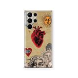 Multitronic Samsung Galaxy S23 Ultra ile Uyumlu, Güneş ve Kalp Kolaj Desenli, Şeffaf Telefon Kılıfı