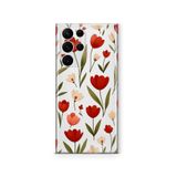 Multitronic Samsung Galaxy S23 Ultra ile Uyumlu, Kırmızı Lale Desenli, Şeffaf Telefon Kılıfı