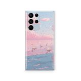 Multitronic Samsung Galaxy S23 Ultra ile Uyumlu Pembe Gökyüzü ve Kuğu Desenli Şeffaf Telefon Kılıfı
