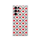 Multitronic Samsung Galaxy S23 Ultra ile Uyumlu Retro Kırmızı Kalp Desenli Şeffaf Telefon Kılıfı