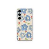Multitronic Samsung Galaxy S24 Plus ile Uyumlu Mavi Yağlı Boya Çiçek Desenli Şeffaf Telefon Kılıfı