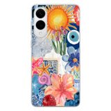 Multitronic Samsung Galaxy S25 Edge ile Uyumlu, Güneş Çiçekleri ve Nazar Boncuğu Desenli, Şeffaf Telefon Kılıfı