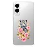 Multitronic Samsung Galaxy S25 Edge ile Uyumlu Leopar ve Pembe Gül Desenli Şeffaf Telefon Kılıfı