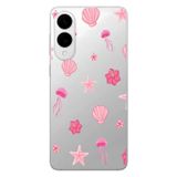 Multitronic Samsung Galaxy S25 Edge ile Uyumlu, Pembe Deniz Tema Desenli, Şeffaf Telefon Kılıfı