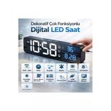 Multizone Hd Led Aynalı Duvar Masa Saati Dijital Usb Şarjlı Tarih Sıcaklık Çift Alarm Çok Fonksiyon