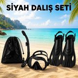 Multizone Profesyonel Siyah Dalış Seti Şnorkel Takımı Yüzme Paleti Dalış Gözlüğü Çantalı Yüzme Maskesi Deniz Havuz S-M, L-Xl - Siyah - TAM SET - L - XL