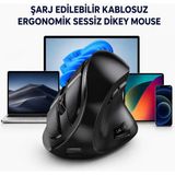 Multizone Şarj Edilebilir Kablosuz Ergonomik Sessiz Dikey Mouse Bluetooth 2.4g Ofis Gaming Pc - Siyah