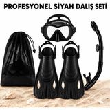 Multizone Siyah Dalış Seti Profesyonel Yüzme Paleti Tam Set Şnorkel Takımı Deniz Gözlüğü Çantalı Dalış Havuz Maskesi Ayarlanabilir S-M, L-Xl - Siyah - S - M