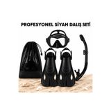 MultiZone Siyah Dalış Seti Profesyonel Yüzme Paleti Tam Set Şnorkel Takımı Deniz Gözlüğü Çantalı Dalış Havuz Maskesi Ayarlanabilir S-M, L-XL