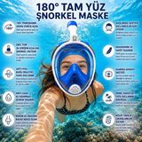 Multizone Tam Yüz Şnorkel Maske 180° Panoramik Deniz Havuz Gözlüğü S-M, L-Xl Beden Dry Top Anti Fog Şnorkel Seti - L - XL - Mavi