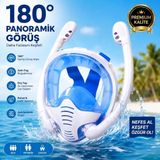 Multizone Tam Yüz Şnorkel Maske Full Face Dalış Gözlüğü Çift Tüplü 180° Panoramik Dry Top Anti Fog (S-M) (L-Xl) Beden - S - M - Beyaz