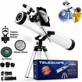 Multizone Teleskop Astronomi Profesyonel Ay Gözlem 76MM 700MM Reflektör Tripod Telefon Adaptörlü