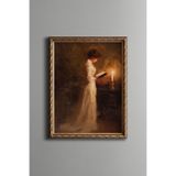 Mum Işığında Okuyan Kadın – Vintage Desenli Çerçeve – İnce Model, Altın2, 21 x 30, 5820000007508