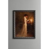Mum Işığında Okuyan Kadın – Vintage Desenli Çerçeve – İnce Model, Gümüş, 15 x 21, 5820000007510
