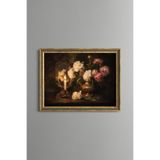 Mum Işığında Şakayık Natürmortu - Vintage Desenli Çerçeve - İnce Model, Altın4, 21 x 30