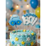 Mum Mavi Birthday Boy Arabalı Doğum Günü Pasta Mumu Çocuk Parti ve Kutlama Süsü