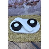 Mum ve Parafin Taş Tozu Dekoratif Tealight Mumluk Seti – 2’li Mumluk, Takı & Sunum Kutusu ve Oval Tabak Yingyang Takı Kutusu