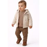 Mumbino Erkek Çocuk 3'lü Ceketli Takım / Ceket- T-Shirt - Pantolon 3 Parça Takım 06-24 Ay - 12 Ay - Bej - Kahverengi