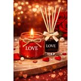 Mumbox Love Kırmızı Mum ve Love Oda Kokusu Sevgiliye Hediye Sevgililer Günü - Kırmızı - Beyaz
