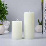 Mument Oluklu Silindir 2'li Mum Seti 10 Cm-15 cm Krem