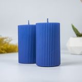 Mument Oluklu Silindir 2'li Mum Seti 10 cm Mavi