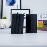 Mument Oluklu Silindir 2'li Mum Seti 10 cm Siyah