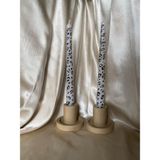 MumKusag Leopar Desenli Şamdan Mumu Seti 2 Adet 25 cm Mum 2 Adet Beton Şamdan - Bej - Beyaz - 4 Adet