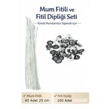Mumlanmış Mum Fitili 10Mt + 100 Adet Fitil Tutacağı Orjinal Mum Fitili Takım