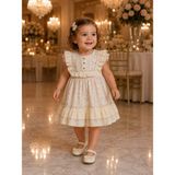 Mummys Love Kız Çocuk Fırfırlı Çiçekli Elbise - %100 Doğal Pamuk - Krem - 24 Ay