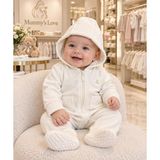 Mummys Love Unısex Bebek Patikli Tulum - Triko Detaylı - %100 Doğal Pamuk Yıkanmış Kumaş - Bej - 3 - 6 Ay