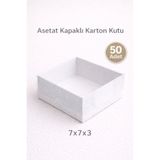MUMTEDARİK Asetat Kutu 7x7x3 cm 50 Adet Beyaz | Şeffaf Kapaklı Kraft Hediye & Mum Kutusu