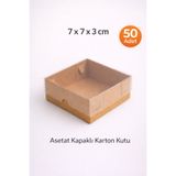 MUMTEDARİK Asetat Kutu 7x7x3 cm 50 Adet Kahverengi | Şeffaf Kapaklı Kraft Hediye & Mum Kutusu