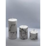 Mumy Design 3'lü Kütük Silindir Set Mum Mermer Desenli Vanilya Kokulu 7 Çap Boylar 5-9-15 cm - Beyaz