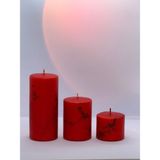 Mumy Design 3'lü Kütük Silindir Set Mum Mermer Desenli Vanilya Kokulu 7 Çap Boylar 5-9-15 cm - Kırmızı