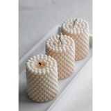 Mumy Desing 3 Adet Bubble Silindir Mum Pudra Kokulu Pearl Candle Soya Wax Vegan Mum - Krem