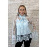 Muna Boutique Garciel Mavi Kendinden Bodyli Ithal Tül Gömlek - S - M