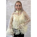 Muna Boutique Garciel Sarı Kendinden Bodyli Ithal Tül Gömlek - S - M
