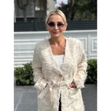 Muna Boutique İthal Düğme Kuşak Detaylı Dekoratif İpli Kadın Beyaz Ceket