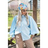 Muna Boutique Jeloni Balon Kol Detaylı Mavi Kadın Gömlek - L - XL