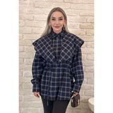 Muna Boutique Lacivert Şal Detaylı Ekose Kadın Gömlek